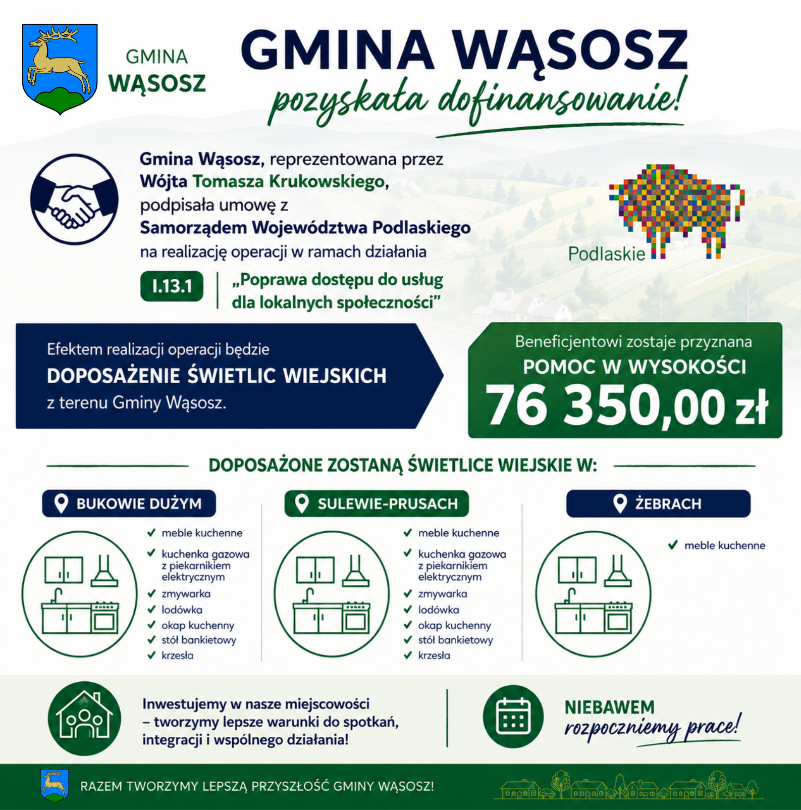 Doposażenie świetlic wiejskich na terenie Gminy Wąsosz